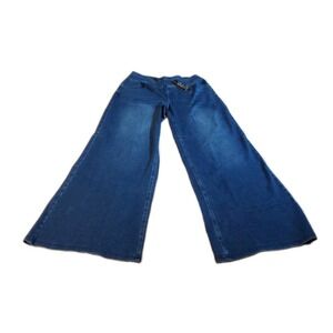 Rammus Women's Jeans Sz L Wide Flare Boot Leg Pull On Stretch Med Wash Pockets